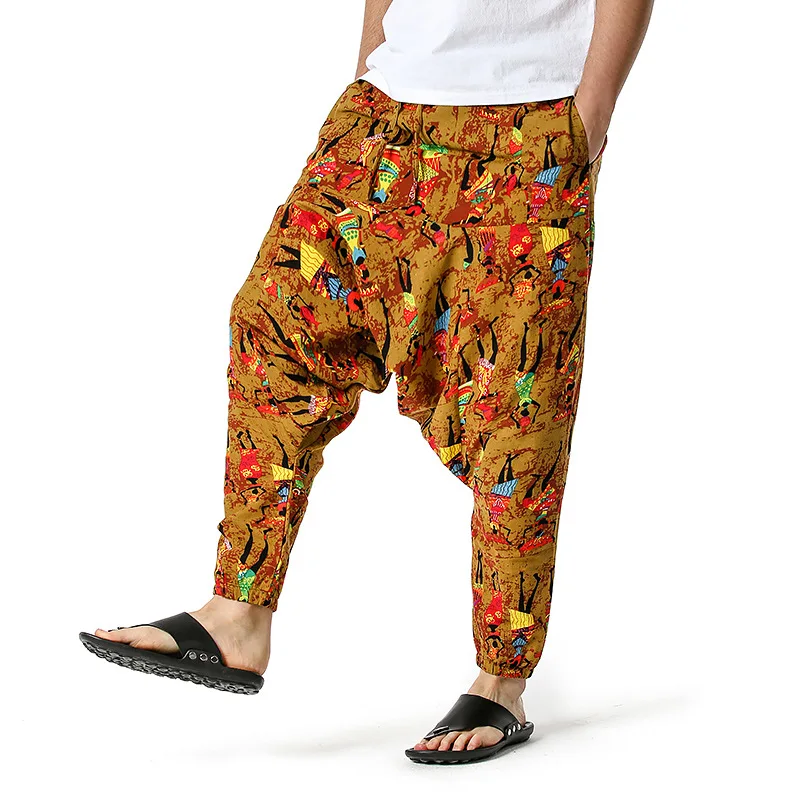 Мужские спортивные штаны Непальские шаровары широкие хиппи свободные для йоги