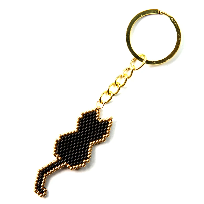 

FAIRYWOO Cat Keychain Steampunk Bag Rings Handmade Aniaml Keyring Gifts Miyuki Glass Beads Keychains Best Friend Gifts Wholesale