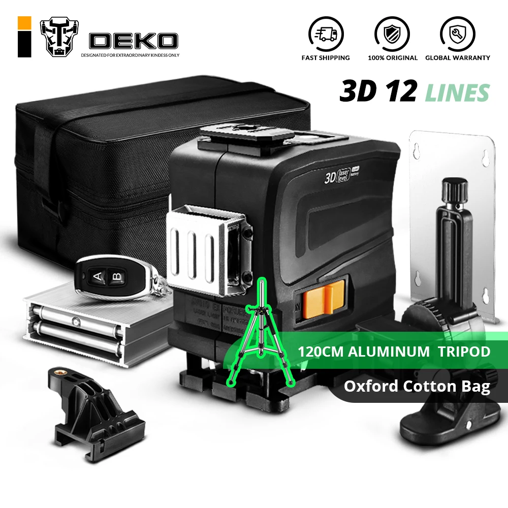 

DEKO 12 Lines 3D Green light Horizontal&Vertical Lines Laser Level with Remote Control,High-Precision, Self-Leveling,Tripod