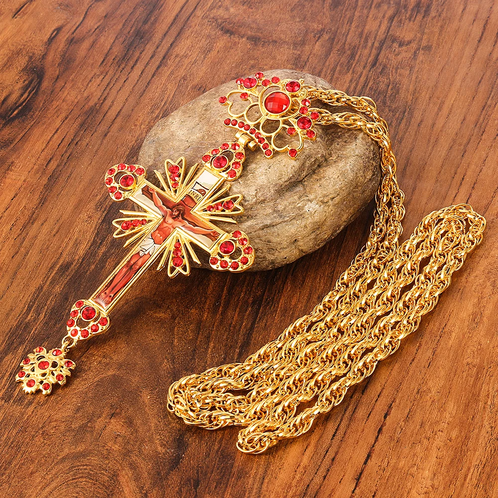 Большое Золотое ожерелье и подвеска с распятием в русском стиле религиозное