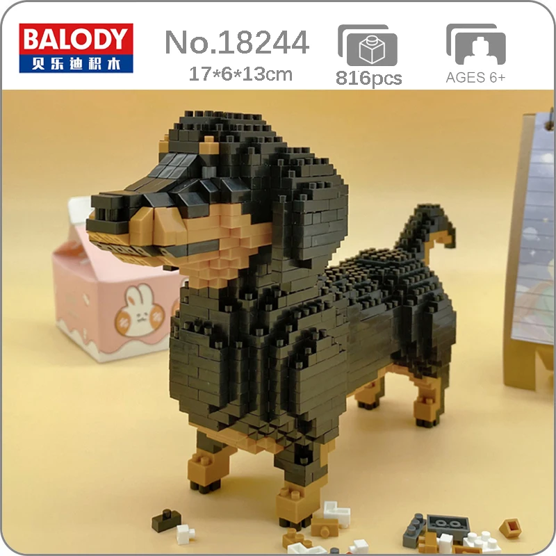 Balody 18244 мультфильм черная такса собака животное 3D модель DIY Мини Алмазные блоки