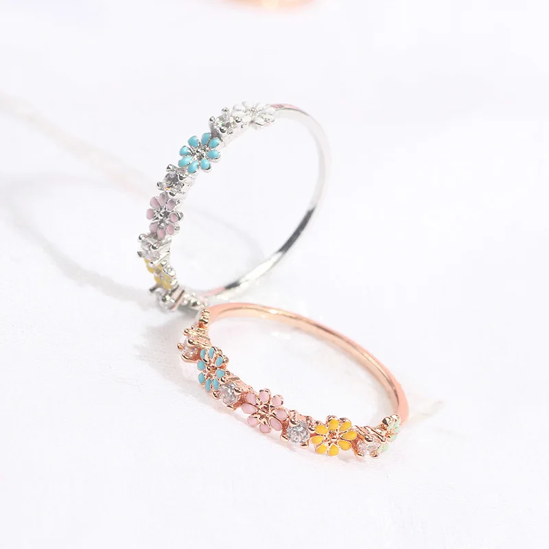 

New Style Colour Daisy Silver Plated Ring 2021 Bohemia CZ Crystal Women Ring Fashion Women Daily Wear Ring Party Jewelry