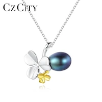 czcity attactive 925 sterling silver flower pendant necklaces natural pearl fine jewelry women girls christmas gift fn0934
