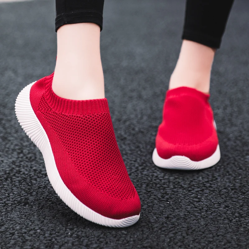 

Plus Size 43 Breathable Mesh Platform Black Sneakers Women Slip On Soft Ladies Casual Running Shoes Woman Knit Sock Shoes Flats