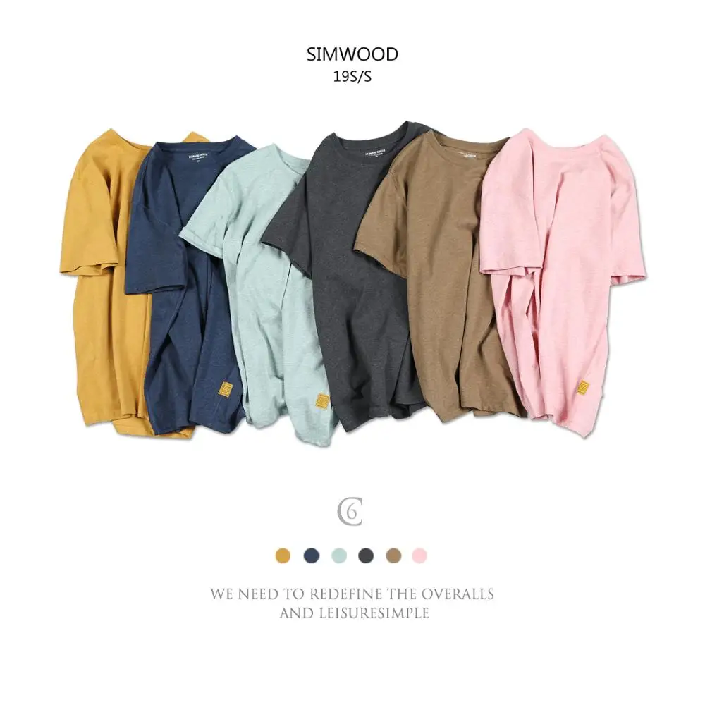 SIMWOOD 2021 летняя Новинка 100% цветная хлопковая Футболка мужская футболка с вырезом