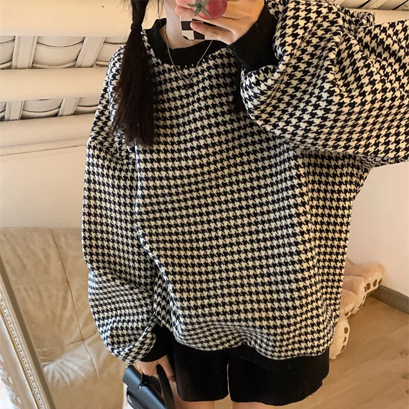Женские клетчатые толстовки Woherb пуловеры осенняя кавайная одежда шикарная