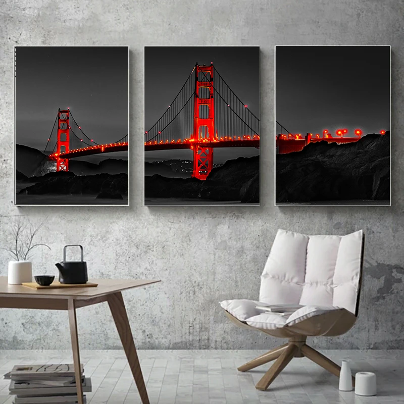 Современный минималистский абстрактные пейзаж парусная лодка Красного моста Wall