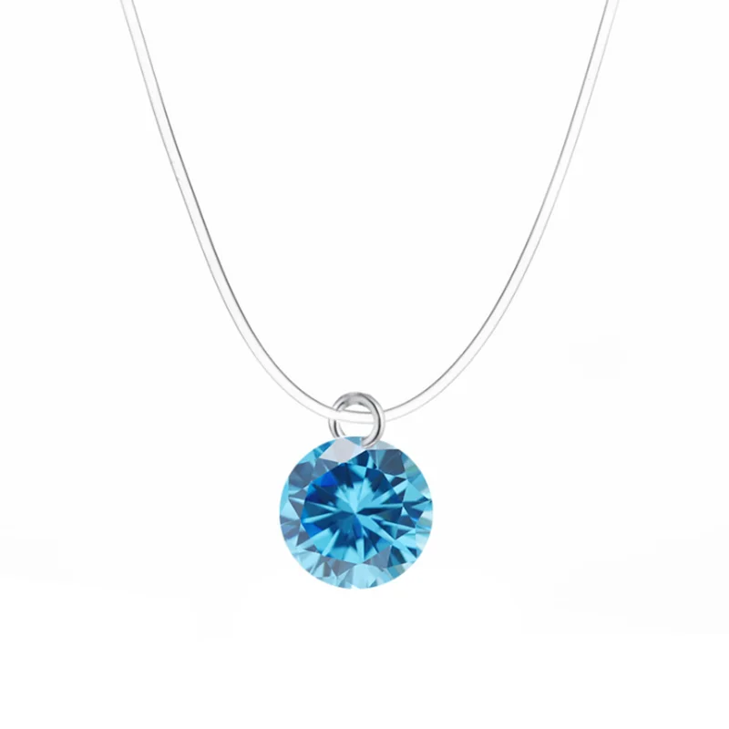 Фото Ожерелье Diyalo с подвеской кристаллом циркона голубого цвета невидимое ожерелье