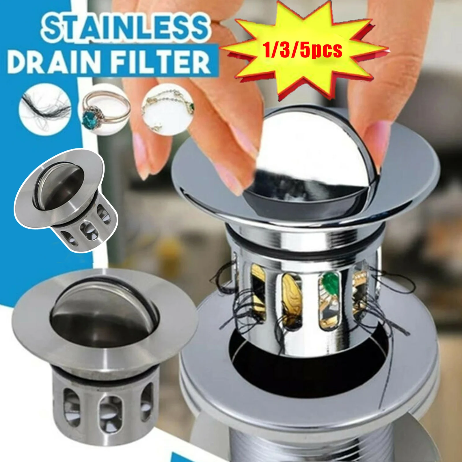 

Universal Wash Basin Bounce Drainer Filter Anti-Clogging Bathroom Sink Drainer Household STSF666