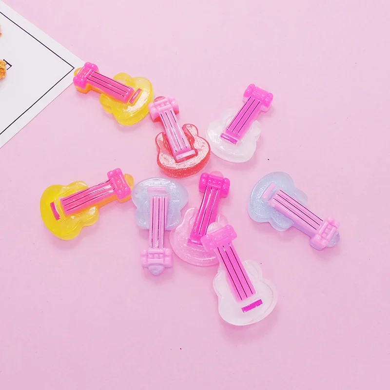 50 шт. блестящая мини гитара кабошоны из смолы с плоским основанием украшения