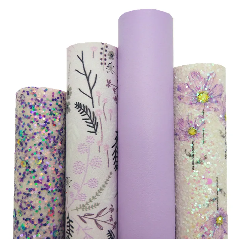 Листы из искусственной кожи с фиолетовыми блестками и цветочным принтом 21x29 см |
