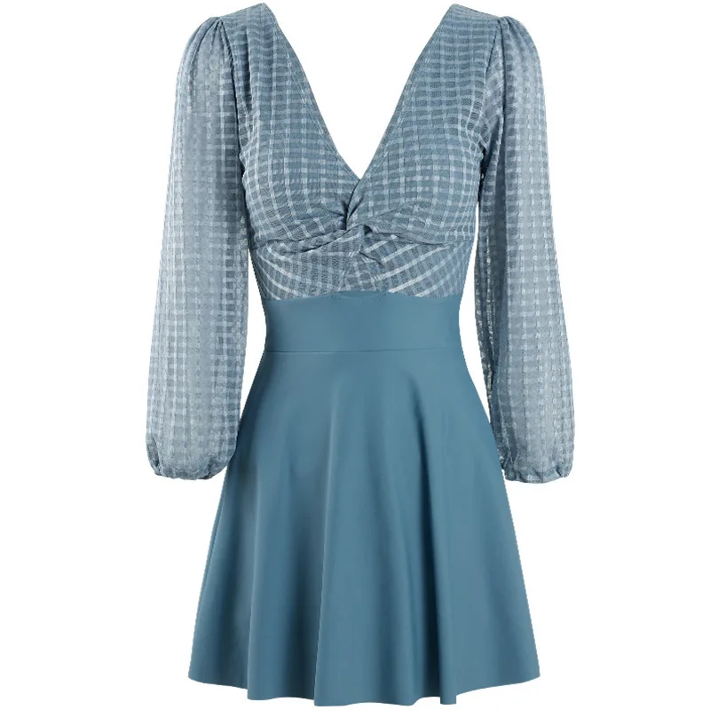 

Swimsuit With Skirt Cute Korea Plus Size Swimwear 1 Piece Badpak For Teens Korean Style Bikini 2020 New Polyester Lycra Plaid