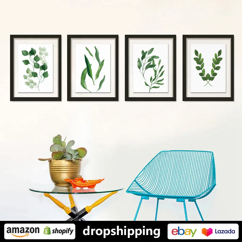 

ART ZONE Nordic Green Leaf Plant ink Painting prints Wall Art Canvas posters Artwork Minimalist Home bedroom Livingroom Decor