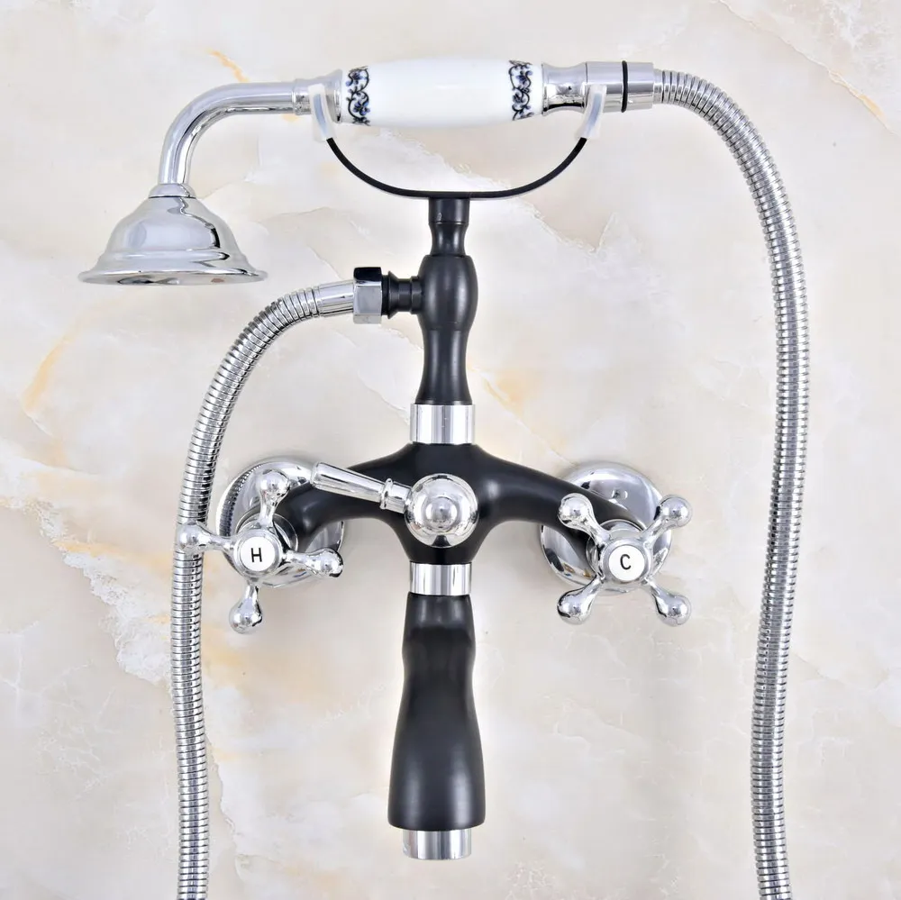 Черный серебристый цвет настенное крепление ванна смесители два Креста Ручки