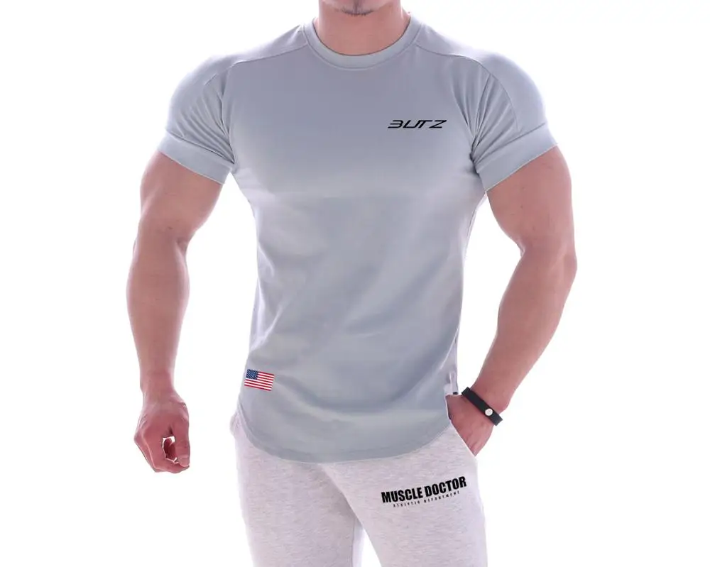 Running Shirt Men Quick Dry Gym Short Sleeve T Shirt Fitness Training Workout Sport Clothing Bodybuilding Tops Tees Sportswear