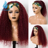 smd headband wigs red color curly brazilian remy human hair glueless lace wigs pre plucked with baby hair for black women