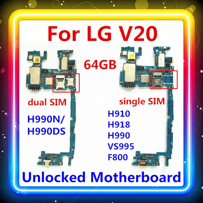Материнская плата для LG V20 H910 H918 VS995 F800 H990 H990N/H990DS одна/две SIM карты 64 ГБ материнская