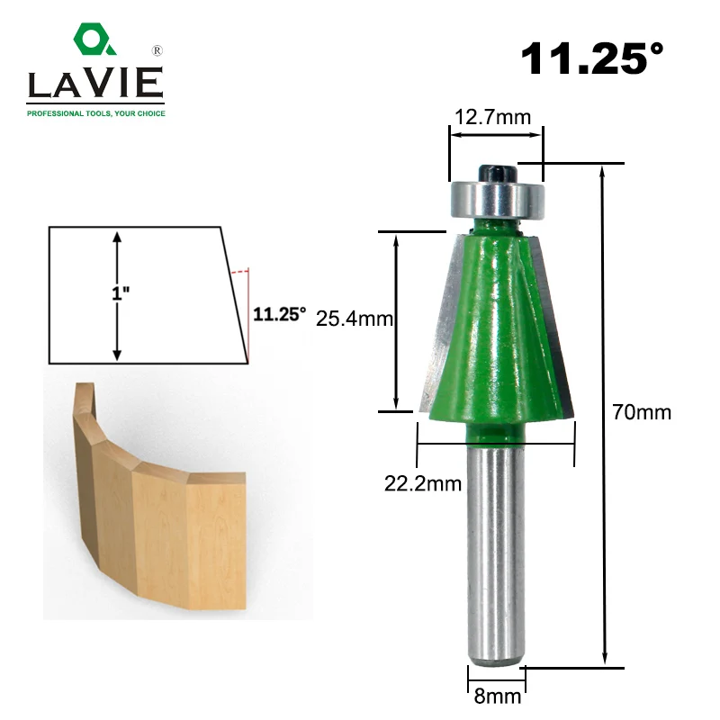 LAVIE 1 шт. 8 мм хвостовик Фаска фрезы 11,25 градусов конические кромки фрезы для дерева Woodorking станки MC02110-11.25