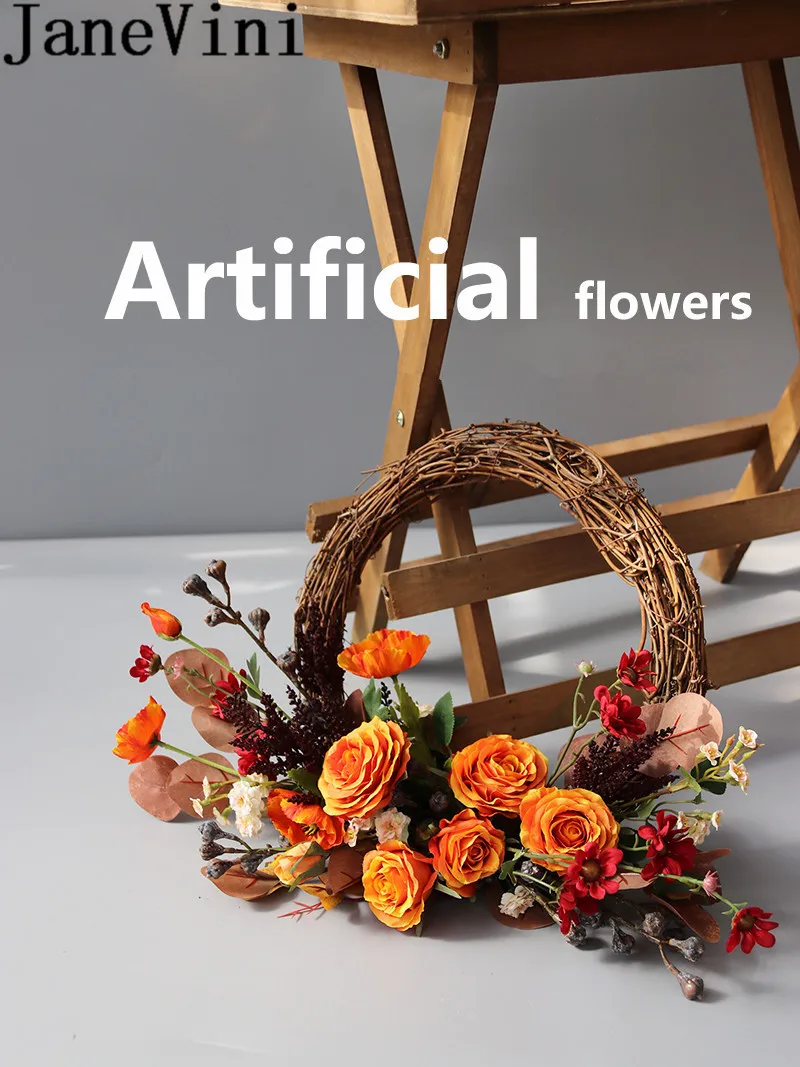 JaneVini винтажный Шелковый свадебный цветок Венок корзина Свадебные букеты