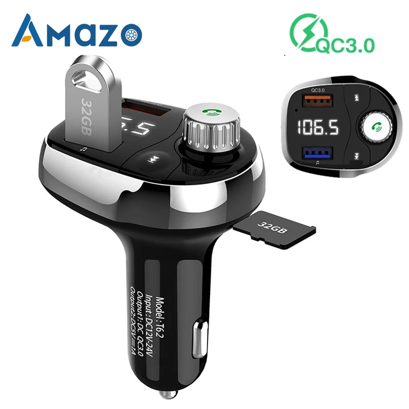 Автомобильный FM-передатчик QC3.0 Bluetooth стерео MP3-плеер светодиодный дисплей монитор