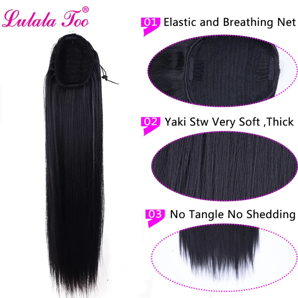 

30inch Long Yaki Straight Ponytail Wig For Women Synthetic Fake Hairpiece Fiber Pony Tail Wrap Around Clip in Hair Extensions