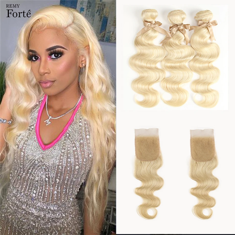

10A Brazilian 613 Honey Blonde Human Hair Body Wave 3 Bundles With Frontal Pre-Plucked Body Wave Bundles with Closure Remy Hair