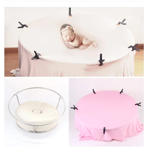 Newborn Photography Props Bean Bag Frame And Clips Baby Photo Props Round Shelf Photography Station Infantil Shoot Accessories