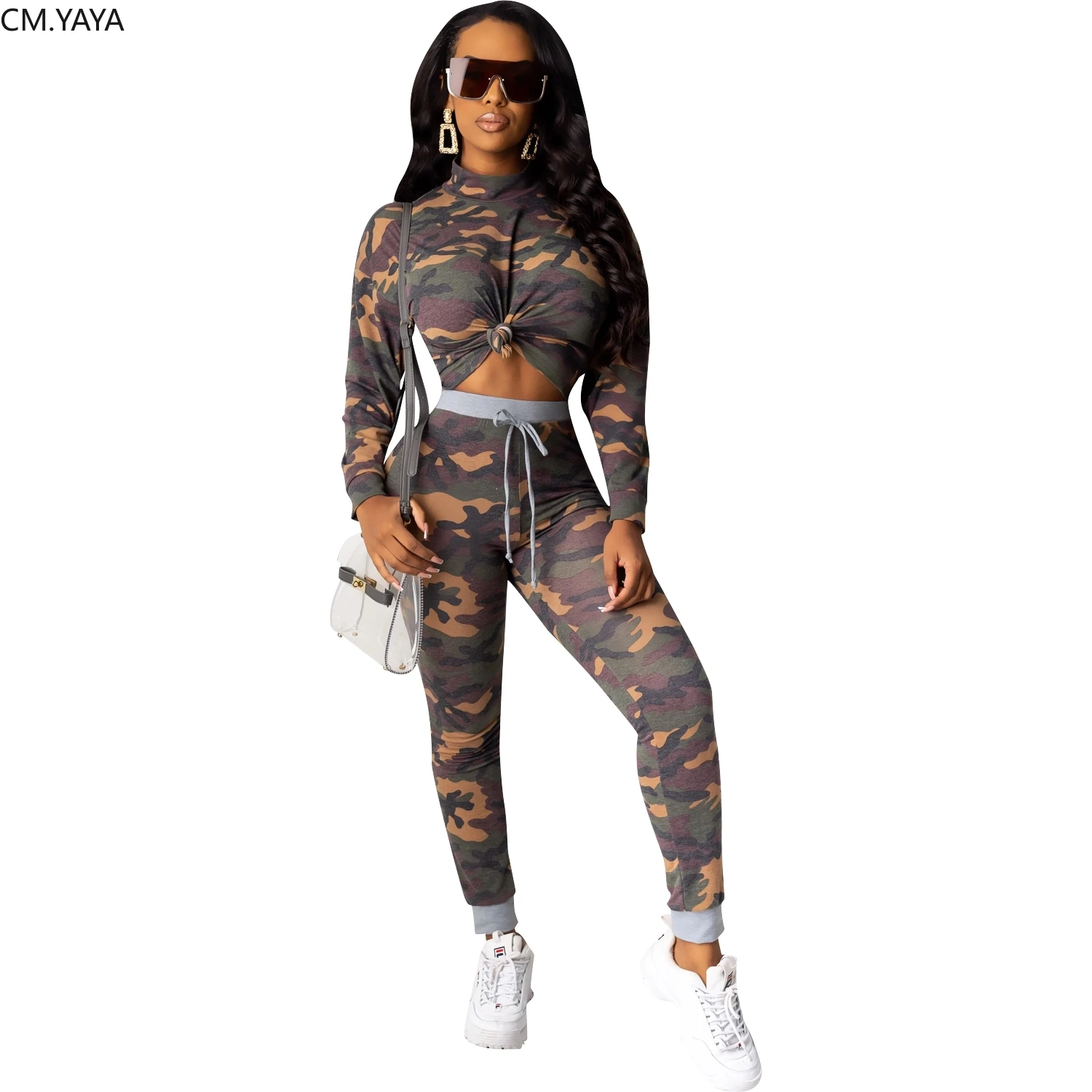 GL осенне-зимний женский комплект с камуфляжным принтом топ длинными рукавами и