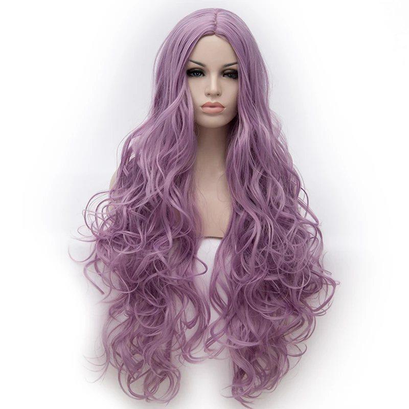MSIWIGS Women Long Wavy Purple Wig Synthetic Wigs for African American Natural Middle Part | Шиньоны и парики