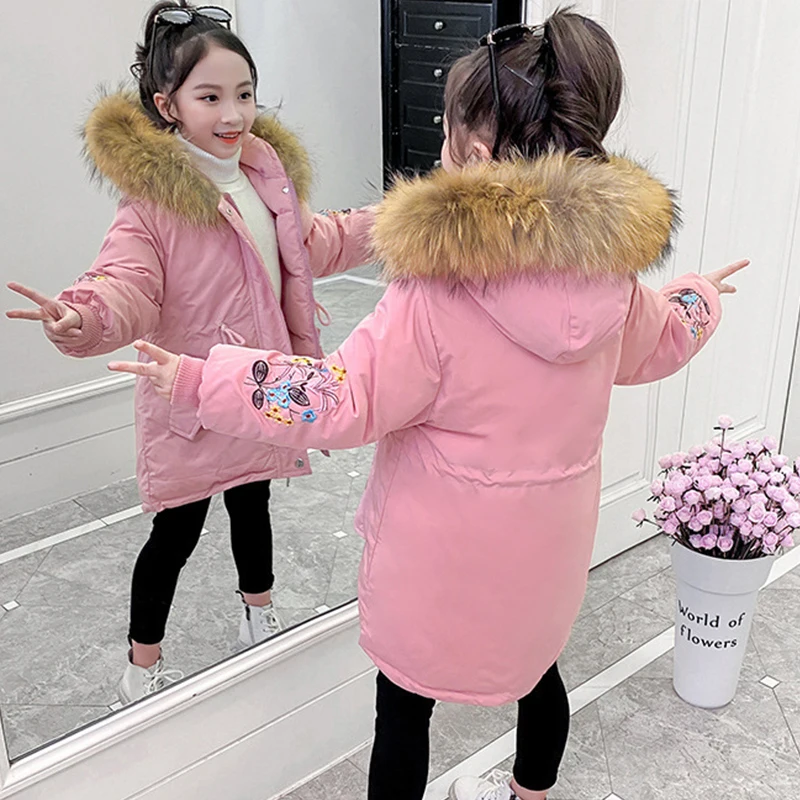 

Retail New Girls Baby warm Coats Girls Jackets For Spring Autumn Fur collar fashion Medium and long section Kids Coats