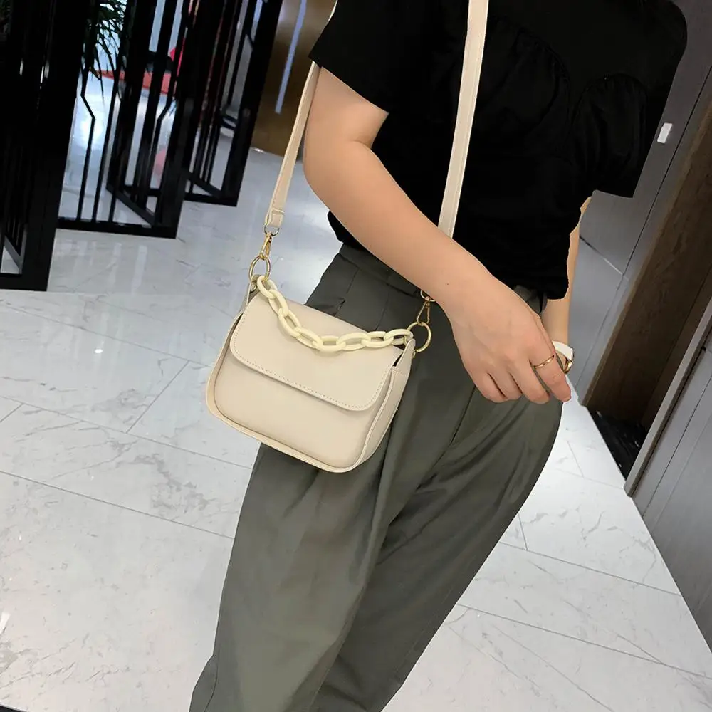 

Solid Color Small PU Leather Crossbody Bags For Women 2020 Summer Acrylic Chain Designer Lady Travel Shoulder Messenger Handbags