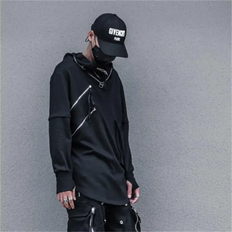 Men's Long Sleeve Hoodie Spring And Autumn New Zipper Three-Dimensional Pocket Decoration Leisure Loose Large Size Hoodie