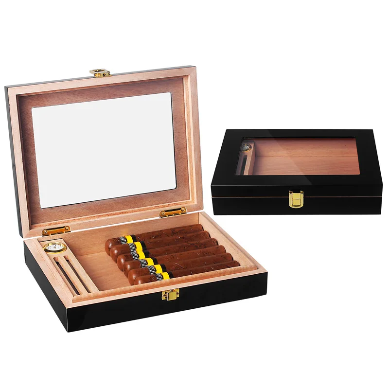 

Cedar Cigar Humidor mini portable cigar box piano ribbon display window box