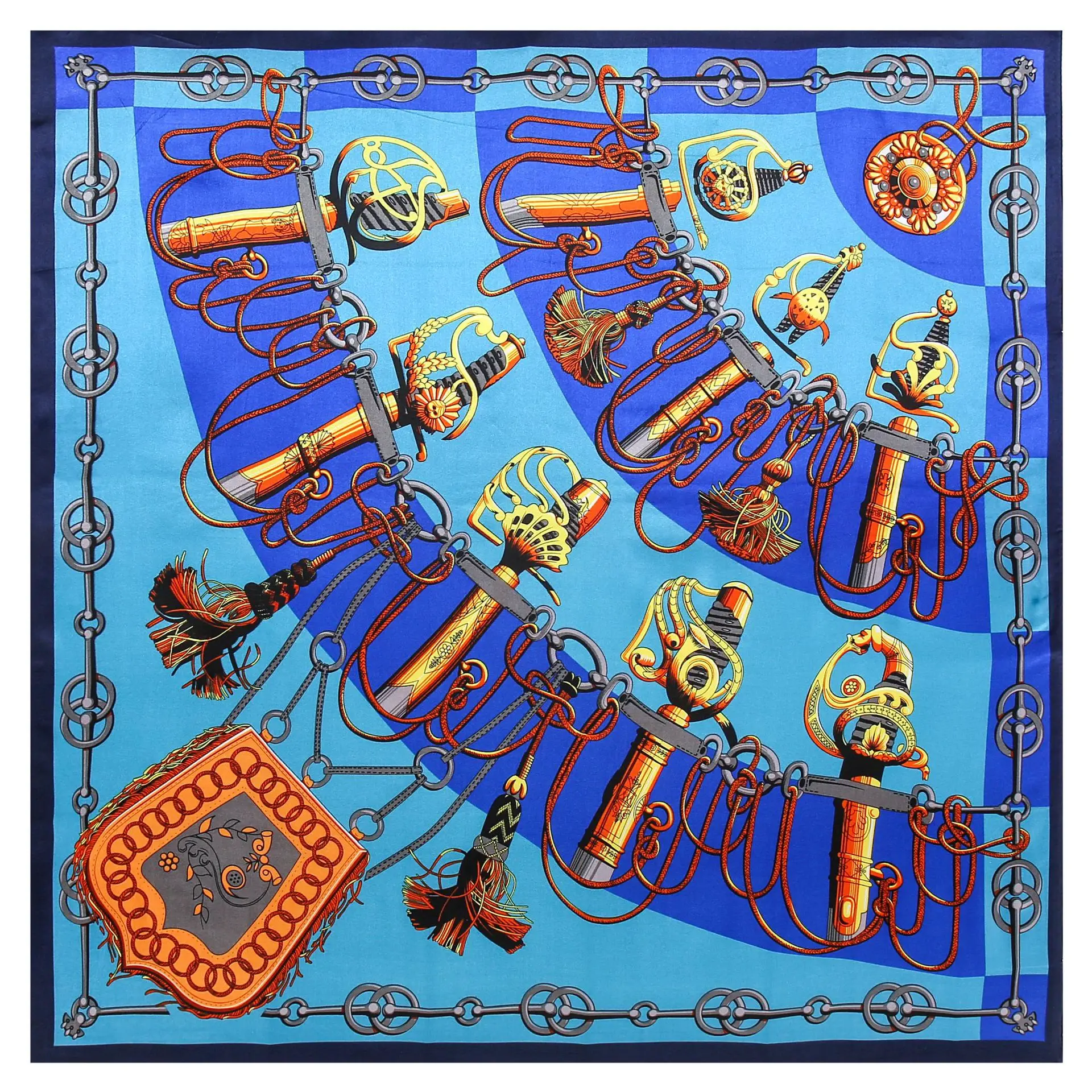 

2021 Fashion 90X90CM Square Scarves Popular Hijab Scarfs Female Rope Print Kerchief Ladies Silk Satin Shawl And Wraps Wholesale