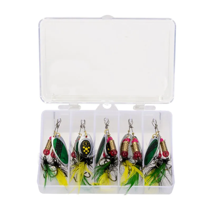 

Balight 10pcs Rotating Spinner Fishing Lure With Box Spoon Sequins Metal Hard Bait Treble Hooks Wobblers Bass Pesca Tackle