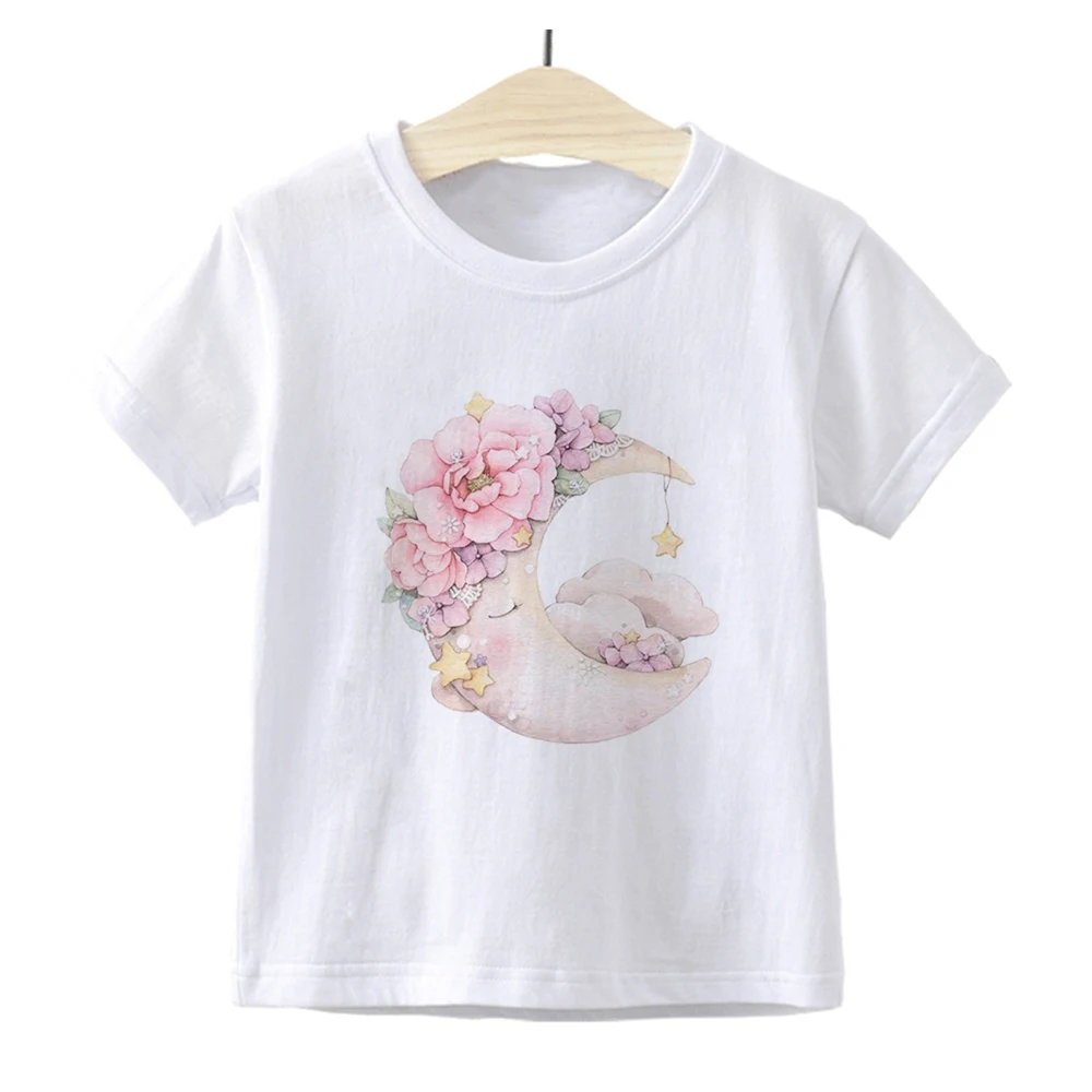 

Sweet Cute Style Baby Girls Boys Clothes Cartoon Moon Printed Summer Children Tshirt Kids Soft Crewneck shirt Plus Size