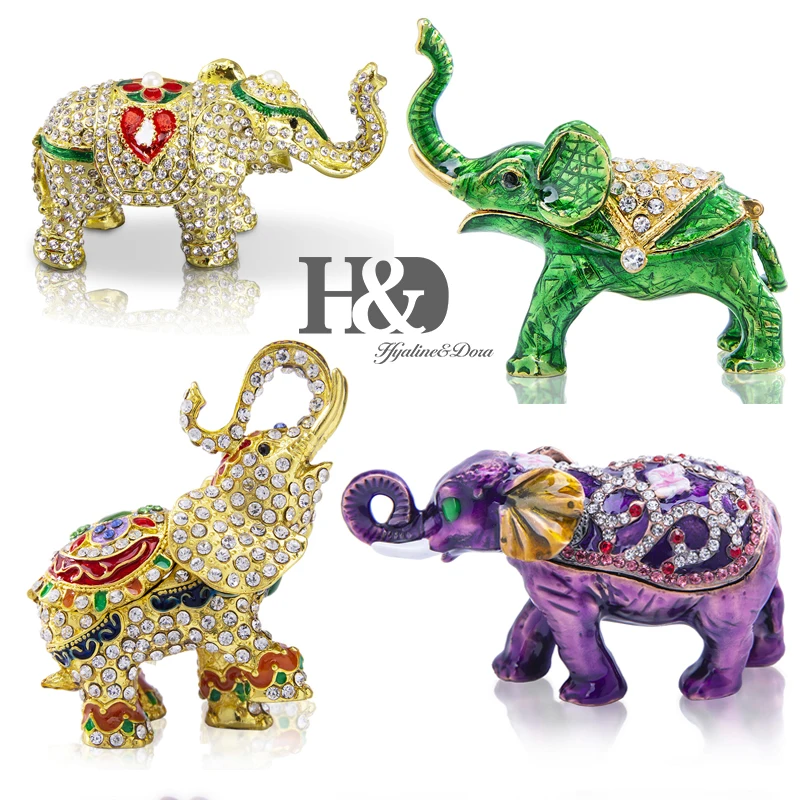 H& D ручная роспись, эмалированная фигурка слона, животное, декоративное украшение, навесные коробки для украшений, брелок, уникальный подарок для домашнего декора