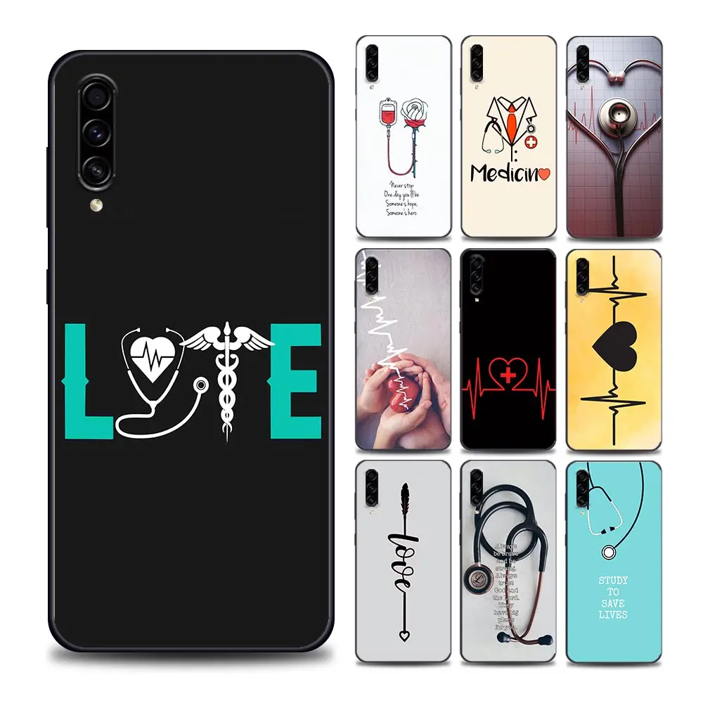 

Nurse Heart and Stethoscop Phone Case for Samsung A7 A9 2019 A10 A20 A30 A40 A50 A60 A70 A80 A90 5G Soft Silicone Cover