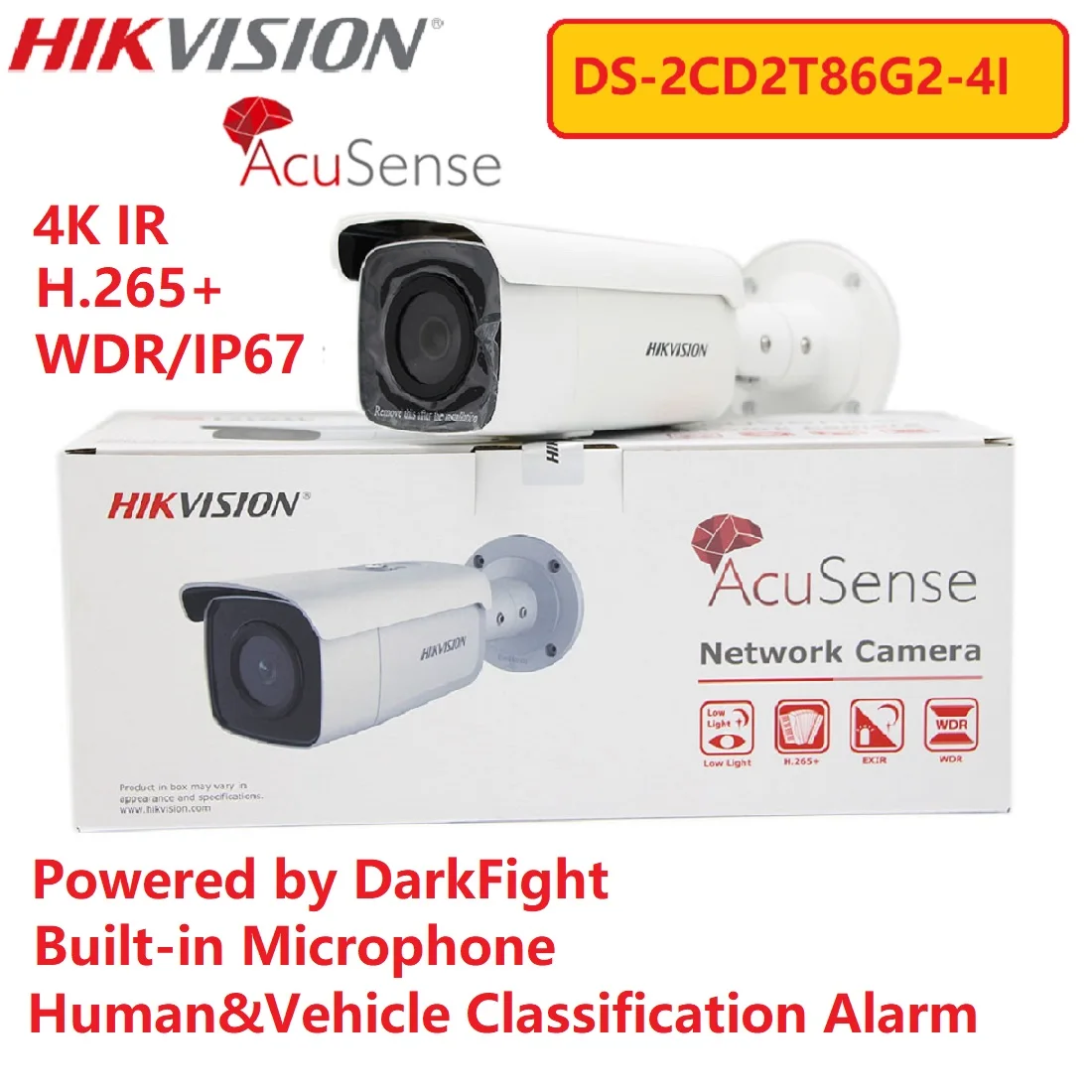 

4K Hikvision 8MP IP camera DS-2CD2T86G2-4I Surveillance CCTV IP67 IR POE Fixed Bullet Network Camera AcuSense