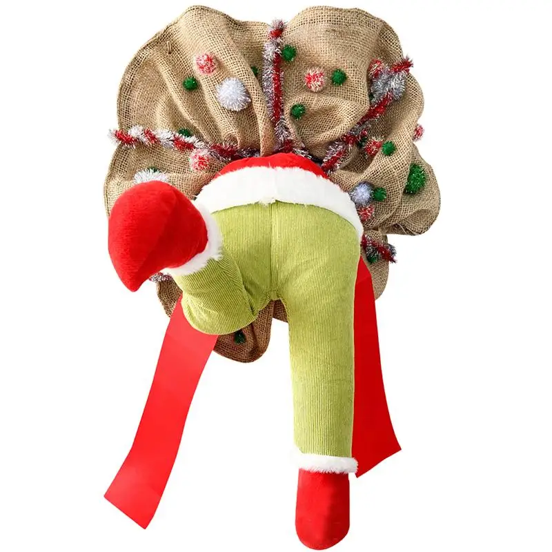 

Christmas Thief Stole Wreath Stuffed Elf Legs Wreath for Hanging Decor