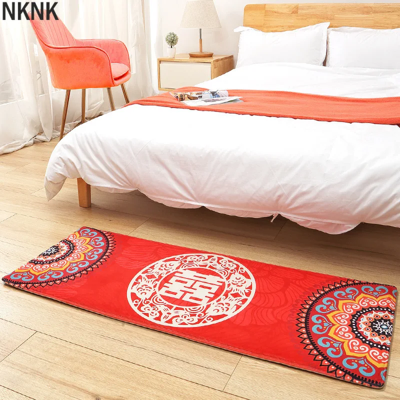 

Chinese Style Plush Doormat Wedding Supplies Non-slip Mat for Home Decor Bedroom Living Room Bathroom Area