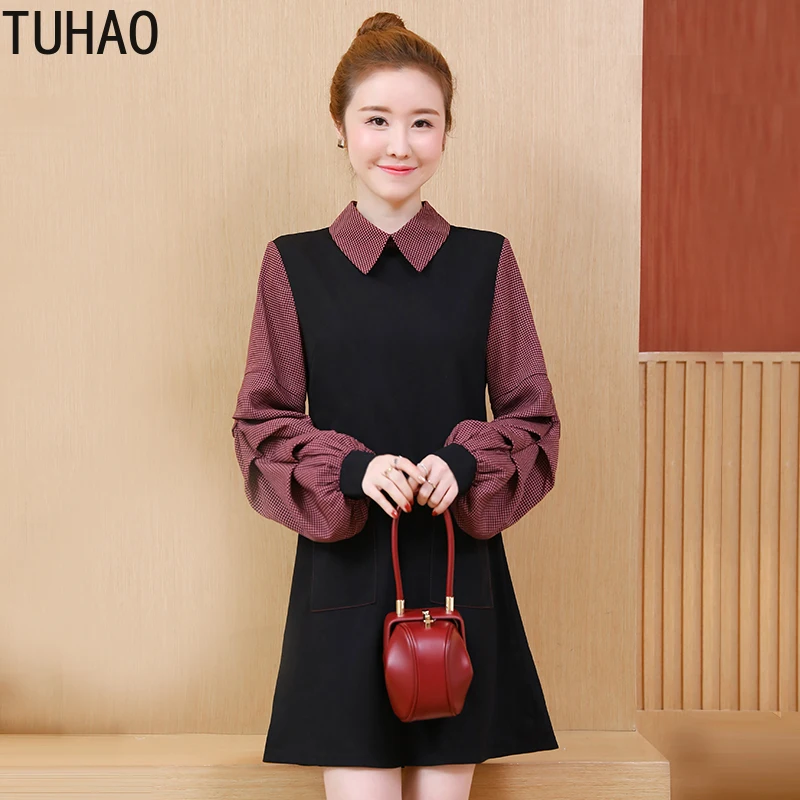 TUHAO 5xl 4xl 3xl женские платья большого размера с длинным рукавом в стиле пэчворк