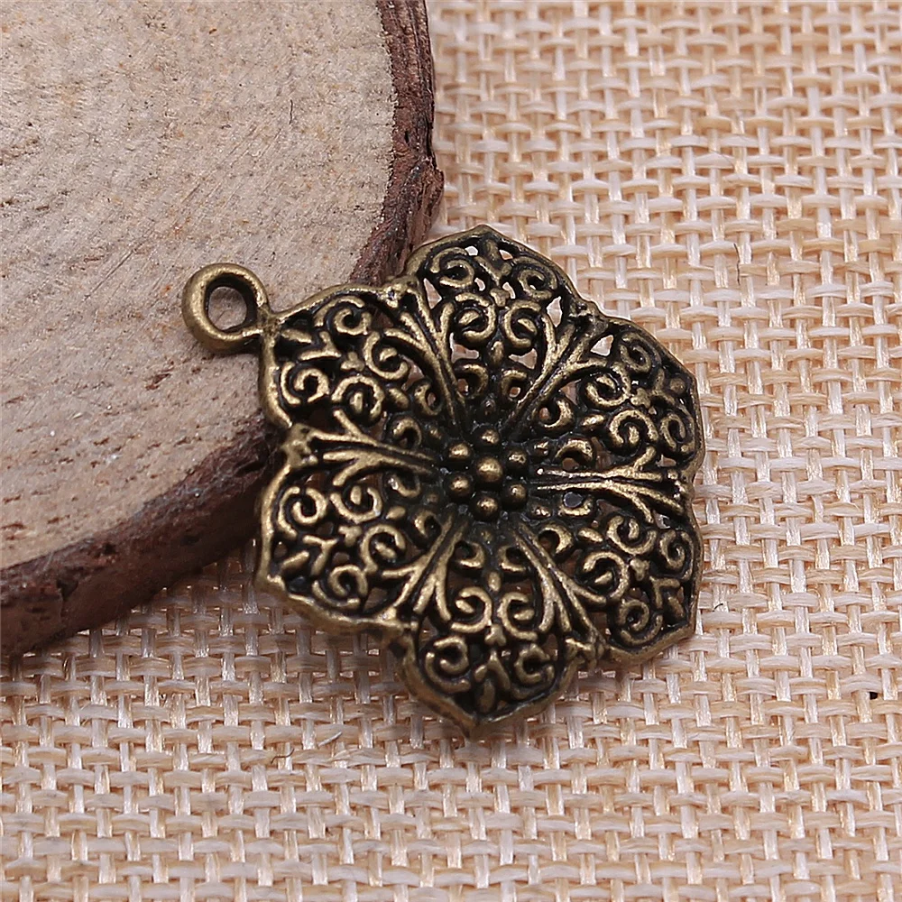 

Charms for Jewelry Making Findings Handmade DIY Craft 10pcs Antique Bronze Color 31x24mm Flowers Charms Pendant