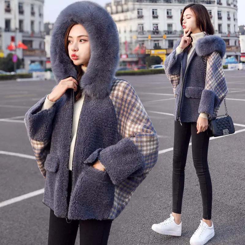 Женская парка с меховым капюшоном Повседневная теплая куртка из овечьей шерсти в