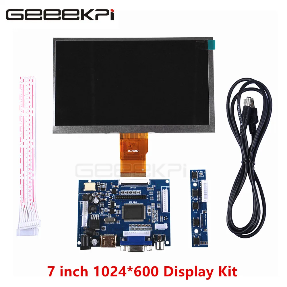 7inch 1024x600 GeeekPi 7 дюймов 1024*600 на тонкопленочных транзисторах на тонкоплёночных транзисторах ЖК-дисплей монитор Экран+ Драйвер платы HDMI VGA 2AV для Raspberry Pi 4 B/3/Pi 2 Модель B/PC оконные рамы - Цвет: 7inch 1024x600