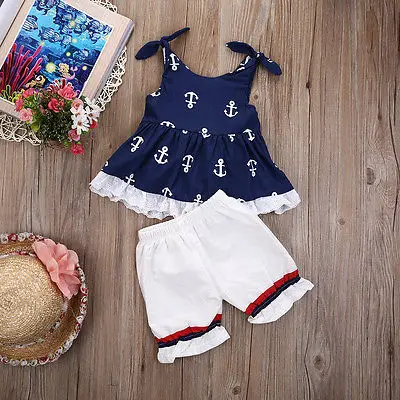 Комплект из 2 предметов топ с бантом и якорем футболка шорты спортивные комплекты