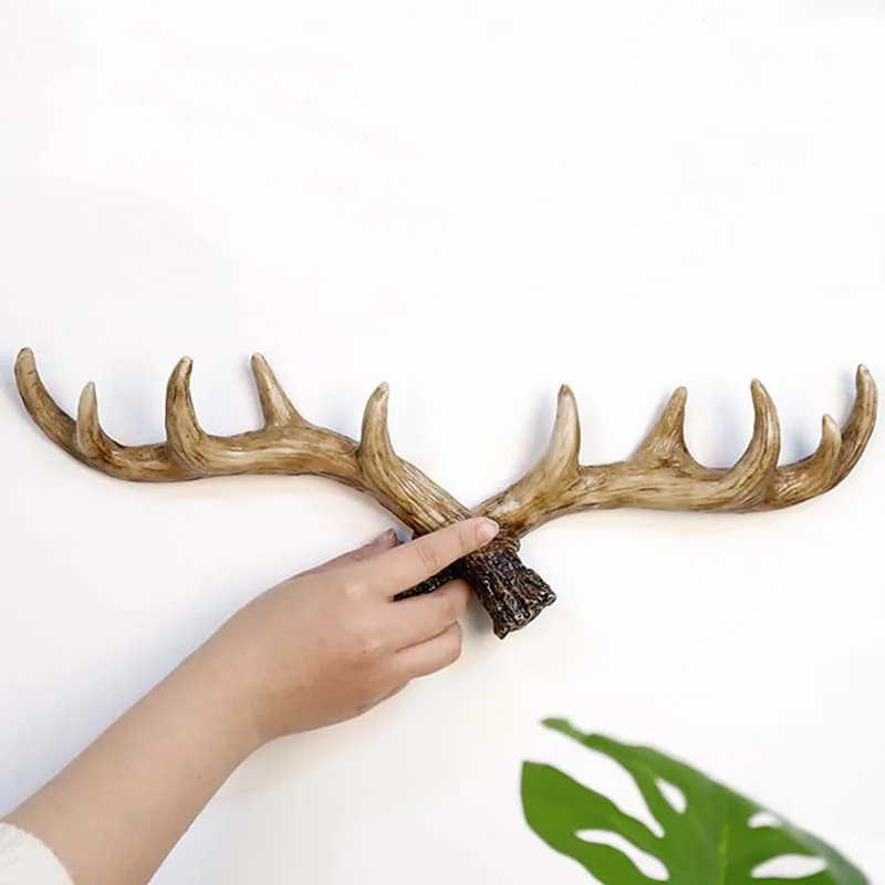 

Retro Antlers Hooks Wall Mounted Coat Key Hook Resin Hat Scarf Handbag Holder Hanger Porch Storage Racks Restaurant Decor Crafts