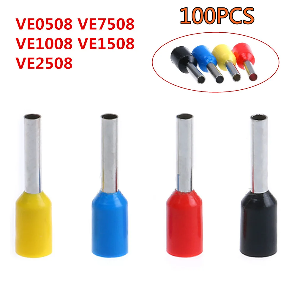 

100pcs Insulated Connector Terminal Crimp Terminator Cold Pressed Insulated Termina Wire Connect VE0508 7508 1008 1508 2508