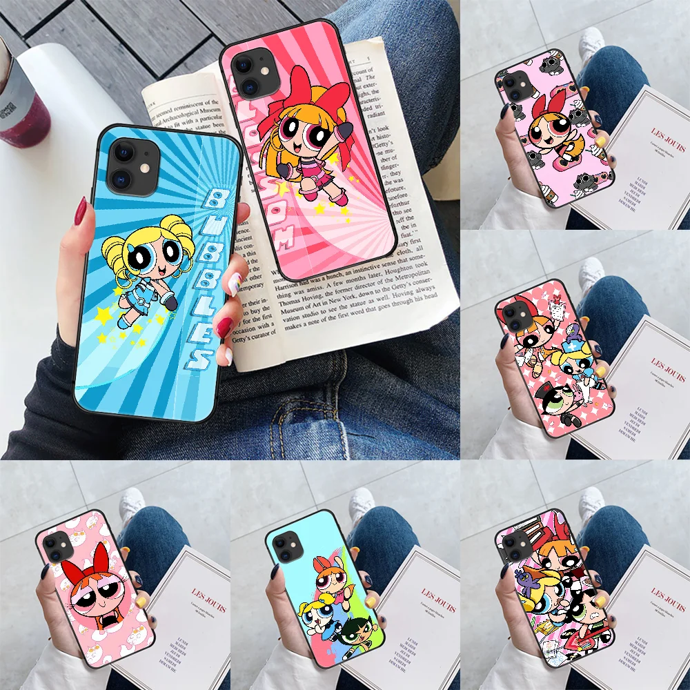 

Cute Powerpuff Girls Cartoon Phone Case For Iphone12 Mini 11Pro X XS XR Max 5 5S SE 2020 6 6S 7 8 Plus black Funda Luxury