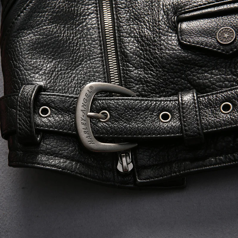 

Men's Tassel Motorcycle with belt Rock Stylish Genuine leather coat Men Short Slim Fit Cowhide biker Jacket male